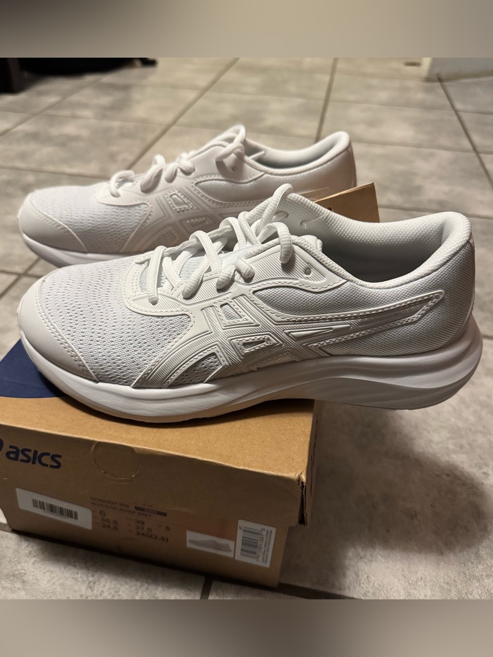 ASICS Contend 9 GS White Glacier Grey Unisex Kids Athletic Sneakers US 6Y/W7.5